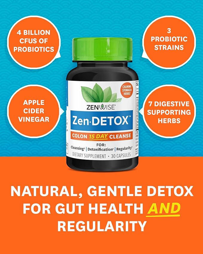 Zenwise Health 15 Day Cleanse – Detox & Colon Cleanse for Men & Women, Gut Cleanse Detox Pills for Digestive Health with Psyllium Husk, Senna Leaf, Bromelain, Ginger, ACV, and Probiotics - 30 CT