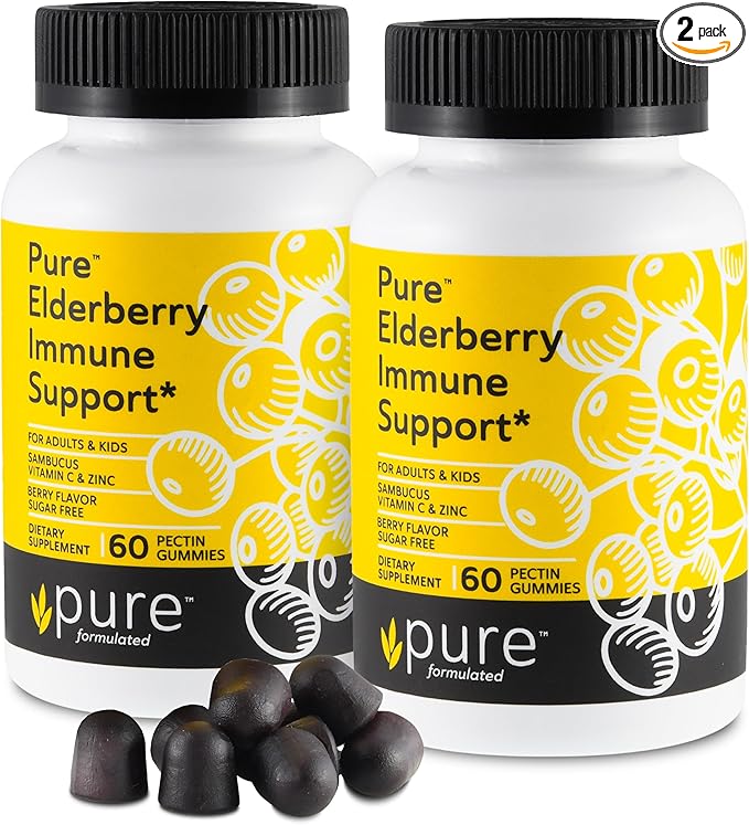 Sambucus Elderberry Gummies with Zinc & Vitamin C - Sugar Free Elderberry Immune Support Gummies & Vitamins for Adults & Kids – Vegan & Non-GMO – Pack of 2