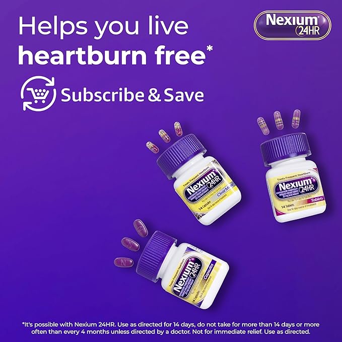 Nexium 24HR Acid Reducer Heartburn Relief Capsules for All-Day and All-Night Protection from Frequent Heartburn, Heartburn Medicine with Esomeprazole Magnesium - 28 Count
