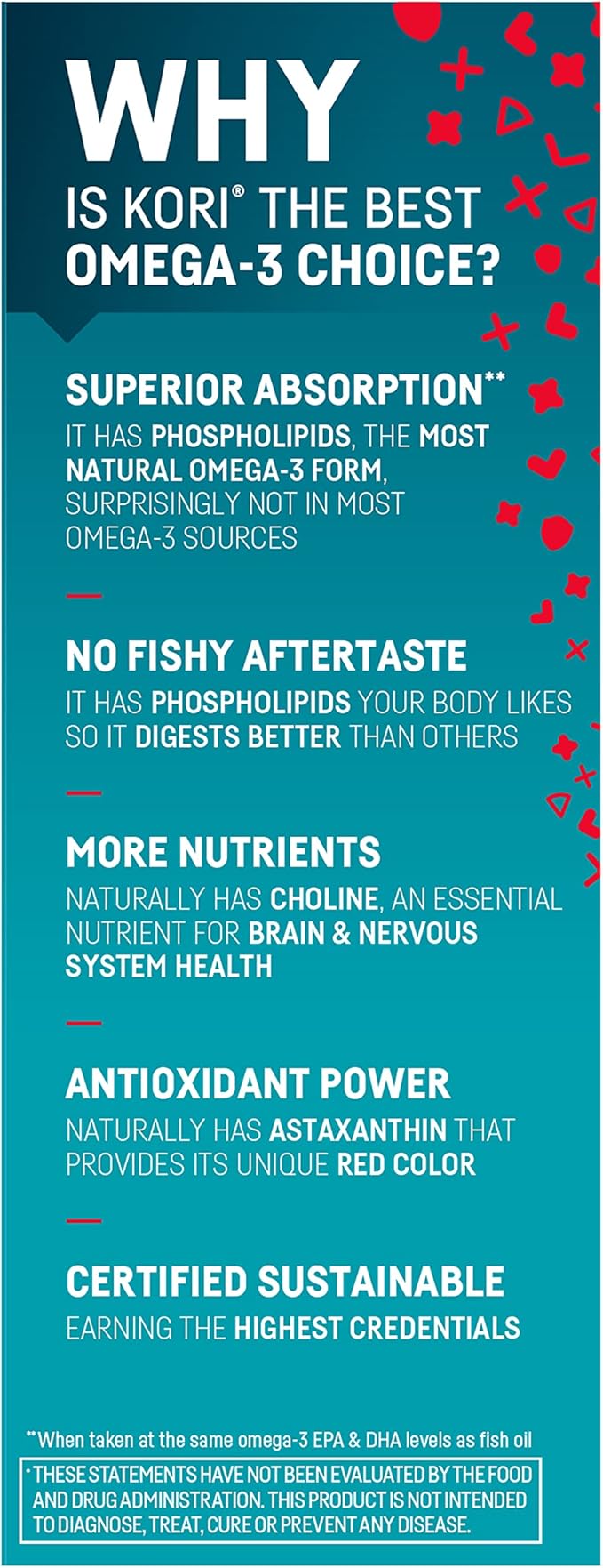 Kori Krill Oil Omega 3 Superior Absorption Oil Supplement, EPA & DHA, 600 mg, 60 Softgels
