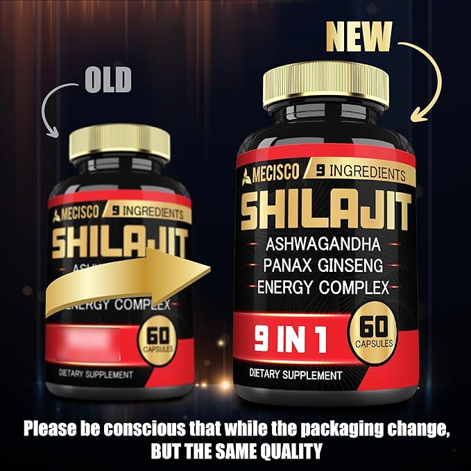 Shilajit Supplement with Ashwagandha Root, Panax Ginseng, L-Arginine, Chaga & More - Shilajit Pure Himalayan Organic - Immune System, Energy Production, Stamina & Comfortable Mood - 60 Capsules