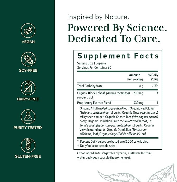 Gaia Herbs PRO Female Support Formula - Supports Healthy PMS & Menopause Fluctuations with Alfalfa Leaf Black Cohosh Root Extract Dandelion Root & More* - Vegan - 60 Liquid Phyto-Caps (60 Servings)