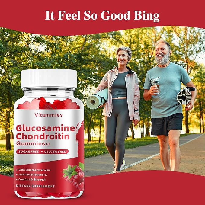 Glucosamine Chondroitin Gummies with MSM & Elderberry Extra Strength - Joint Support, Antioxidant Immune Support Supplement for Adults, Men & Women Minerals, coenzyme Q10, DHA - 60 Raspberry Gummies