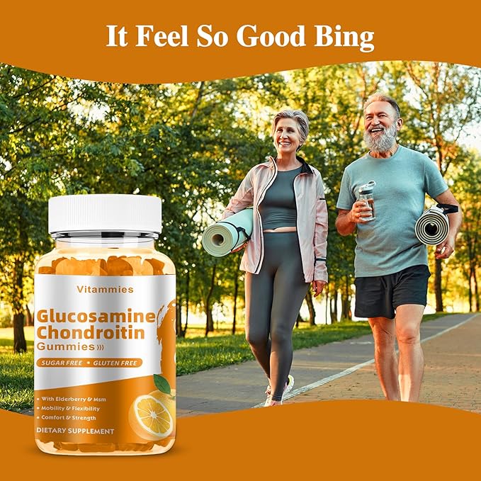 Glucosamine Chondroitin Gummies with MSM & Elderberry Extra Strength - Joint Support, Antioxidant Immune Support Supplement for Adults, Men & Women Minerals, coenzyme Q10, DHA - 60 Orange Gummies