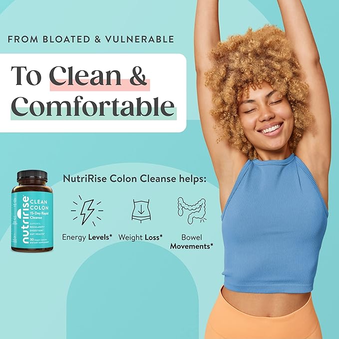 NutriRise 15 Day Quick Colon Cleanse for Gut Health - Digestive Support with Probiotics & Fiber for Constipation, Regularity & Bloating, Sugar & Gluten Free