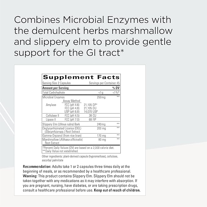 Integrative Therapeutics Similase Sensitive Stomach - Digestive Enzymes with Soothing Herbs* - with Marshmallow, Slippery Elm, & Licorice Root - Dairy Free - 90 Vegetable Capsules