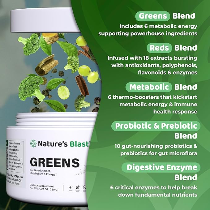 Greens Superfood Powder - 46 Superfoods, Probiotics & Enzymes for Gut Health, Metabolism & Energy - Vegan Green Powder Blend, 1 Bottle - 30 Servings