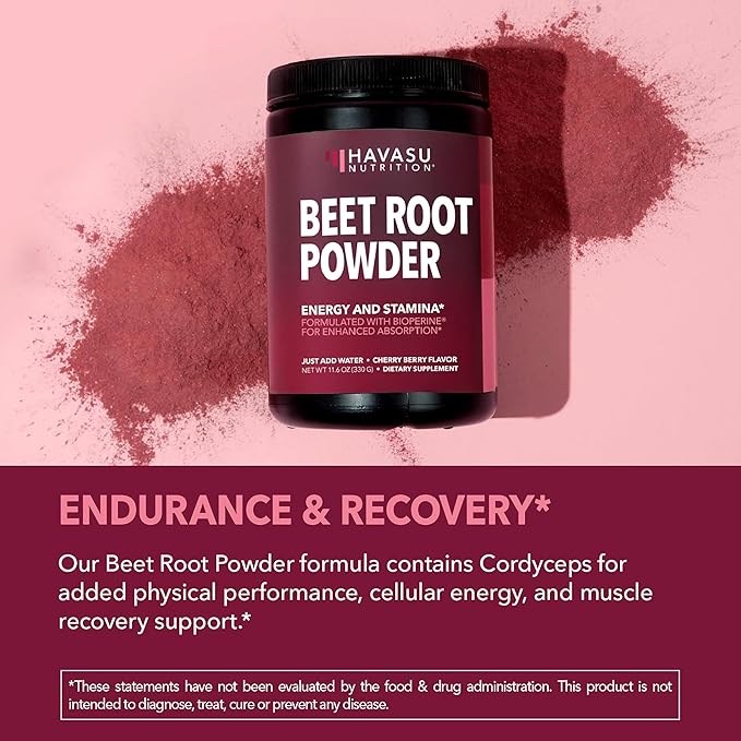 Organic Beet Root Powder with Vitamin B12 & Coryceps - Nitric Oxide Supplement - Beetroot Powder for Energy & Post Workout Recovery - Mix with Water or Smoothies, Cherry Berry Flavor - 30 Servings