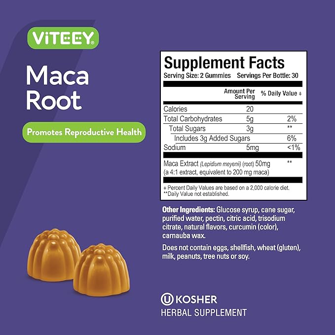 Maca Root Gummies for Men and Women - Reproductive Health, Energy, Drive, Stamina & Hormone Support - Vegan, Gluten Free, Gelatin Free, GMO Free, Tasty Chewable Passion Fruit Flavored Gummy