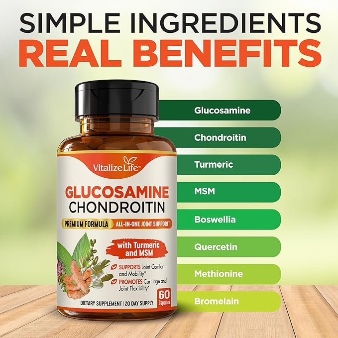Glucosamine Chondroitin MSM Supplement – Joint Supplements for Men and Women – Glucosamine for Joints and Mobility – Turmeric for Joint Health, Cartilage and Flexibility – Made in USA