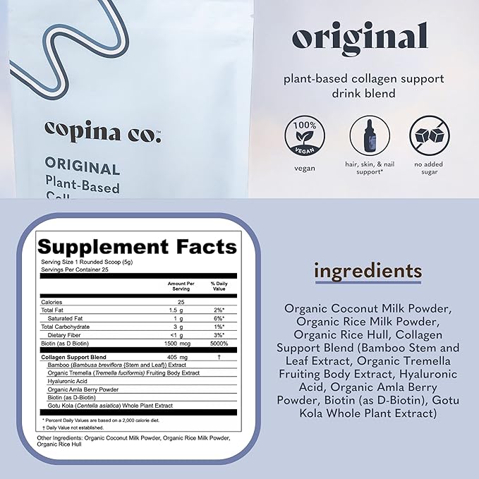 Vegan Collagen Booster Mix: Plant Based Collagen Support Smoothie Drink Vegan Blend Variety Pack | 4 Flavors Matcha, Vanilla, Original and Cacao Calm | 25 Servings per 4.4oz Bag