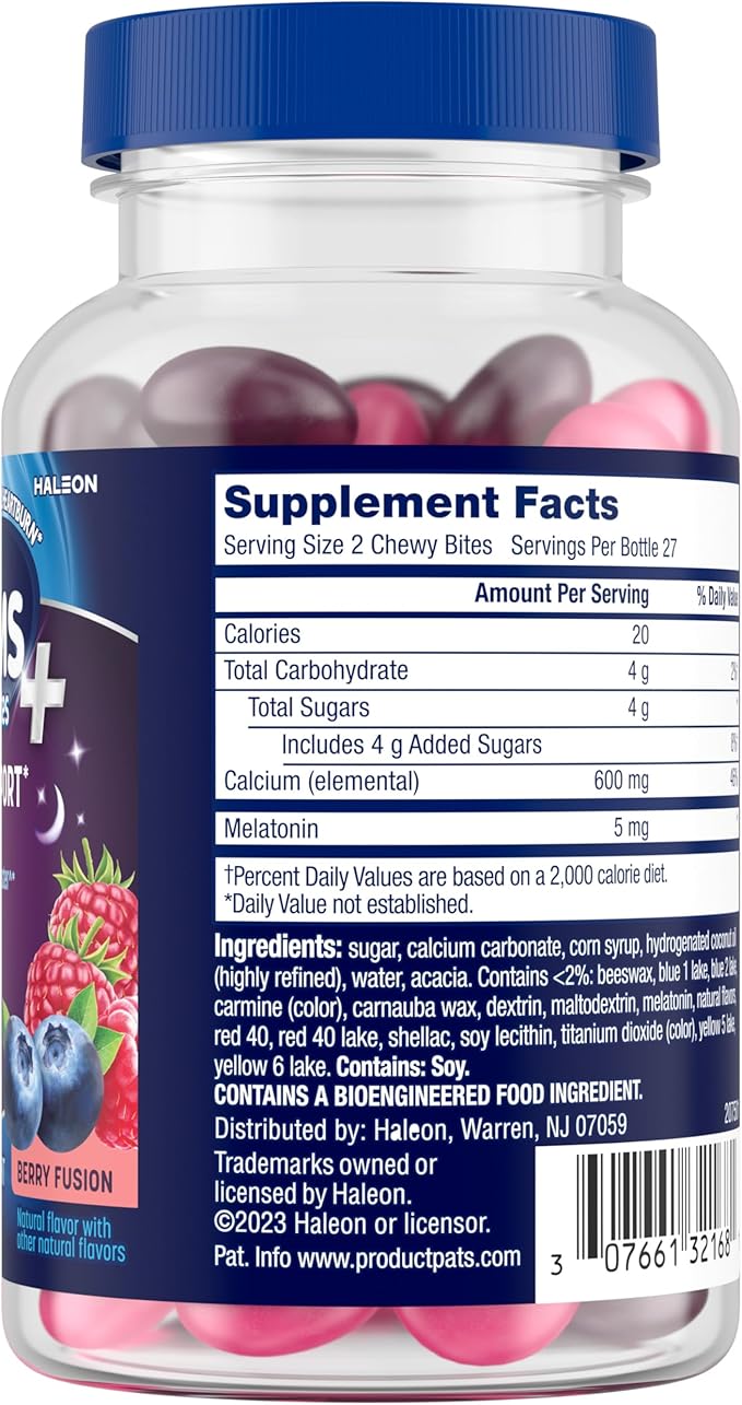 TUMS Heartburn Plus Sleep Support Chewable Dietary Supplement Tablets for Occasional Heartburn Relief Plus Sleep Support, Berry Fusion - 54 Count