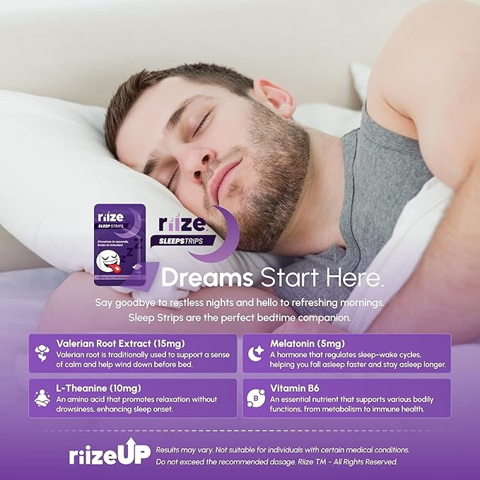 Sleep Strips, Fast Acting Dissolvable Oral Supplement with 5mg Melatonin, Valerian Root, L-Theanine, Vitamin B6, Natural Flavors, Vegan (30 Count)