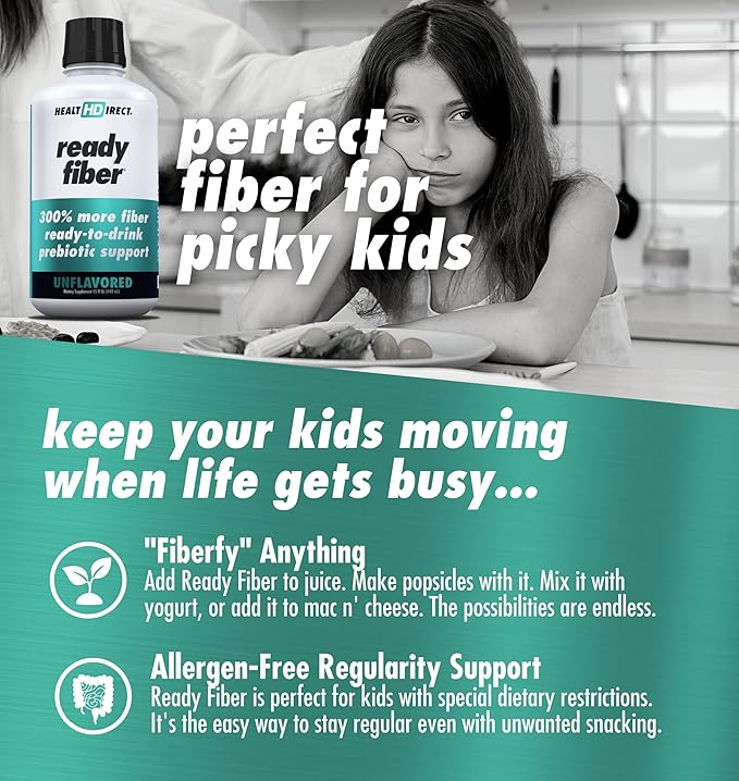 HEALTH DIRECT - Ready Fiber - Prebiotic Liquid Fiber Supplement for Women, Men and Kids - 15 Fl Oz - 15-30 Servings, Unflavored - Easier Than Gummies, Powders and Pills