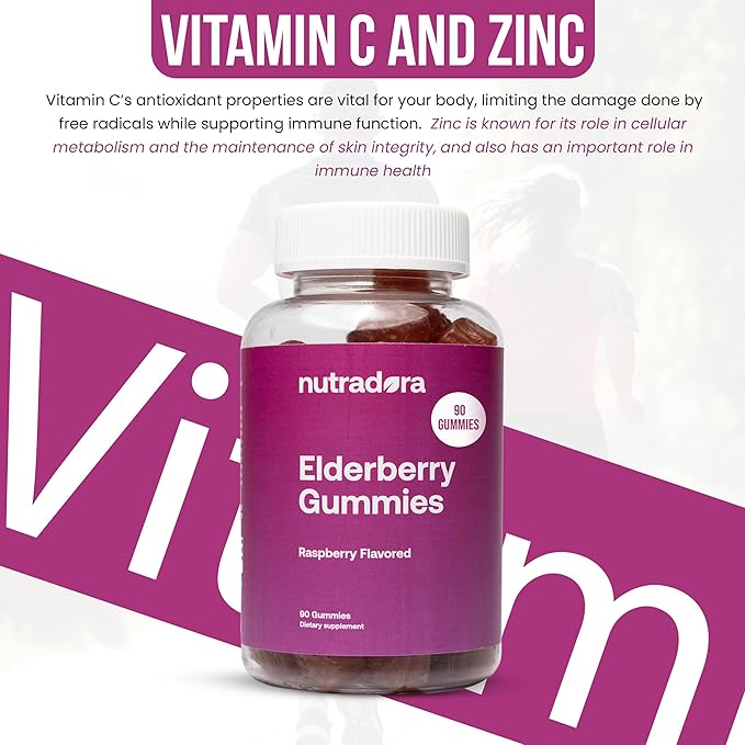 Elderberry Gummies for Adults – Organic Elderberry Gummies with Zinc and Vitamin C for Immune Support, Lessen Stress, & Protect Heart, Raspberry Flavor Formulated in USA, 90 Gummies