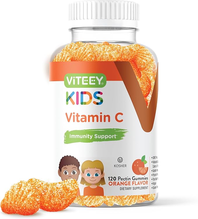 Kids Vitamin C Gummies - Immune Support for Kids, Toddlers, & Teens - Vegan, Gelatin Free, Gluten Free, GMO Free - Tasty Chewable Orange Flavored Immunity Gummy