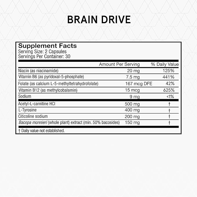 Momentous Brain Drive Nootropic Supplement - Brain Supplement for Memory and Focus Support - NSF Certified, GMO-Free, Gluten Free, 30 Servings