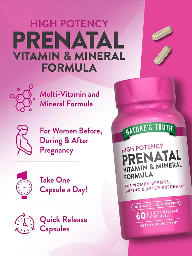 Nature's Truth Prenatal Vitamins With Folic Acid | 60 Capsules | Non-GMO & Gluten Free Supplement