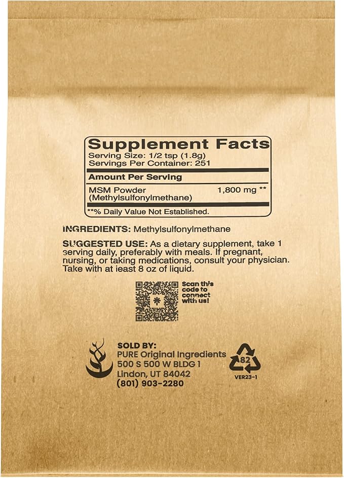 Pure Original Ingredients Methylsulfonylmethane (1lb) MSM, Natural Sulfur Dietary Supplement