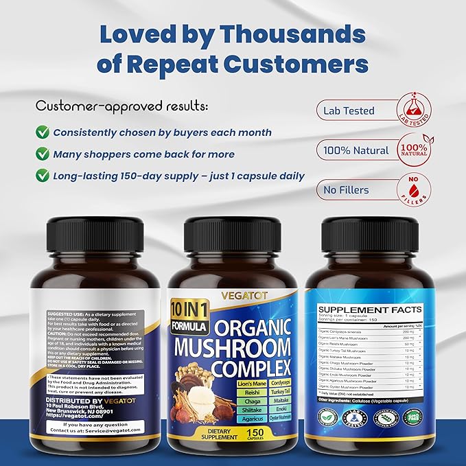 10 in 1 High Strength Mushroom Supplement - Lions Mane, Cordyceps, Reishi - Brain Supplements for Memory and Focus ** 5-Month Supply