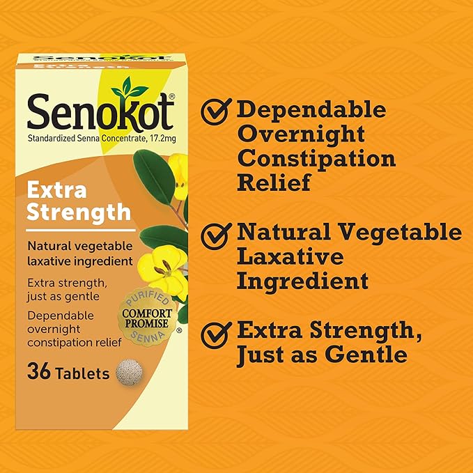 Senokot Extra Strength Natural Vegetable Laxative for Gentle Overnight Relief Occasional Constipation, 36 Count