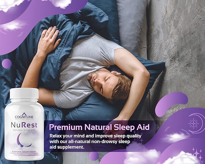 CogniTune Natural Sleep Supplement - Non Habit Forming Sleeping Pills, Non Drowsy Herbal Sleep Aid Formula w/Melatonin, Valerian Root, Lemon Balm, Chamomile, GABA, L-Theanine, Magnesium, Amino Acids
