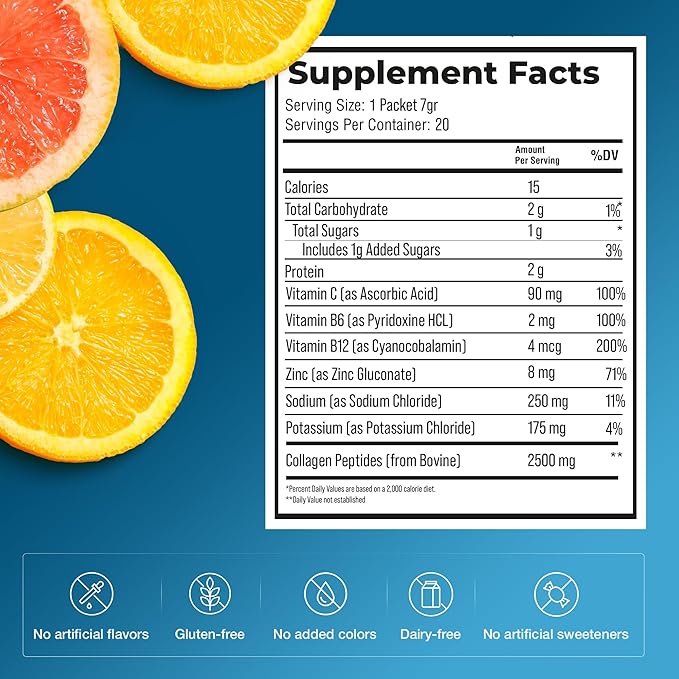 The Frozen Bean Sunkist Collagen Drink Mix - Hydration Cara-Cara Orange Electrolyte Drink for Women with Vitamin C, Zinc, Collagen Peptides, Naturally Flavored - 20 Packs