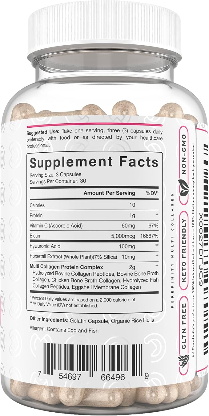 Collagen Peptides for Women – Type I, II, III, V & X with Biotin & Hyaluronic Acid, Supports Healthy Skin, Bones, Hair & Nails – Non-GMO, Grass-Fed, 90 Capsules (1 Month Supply)