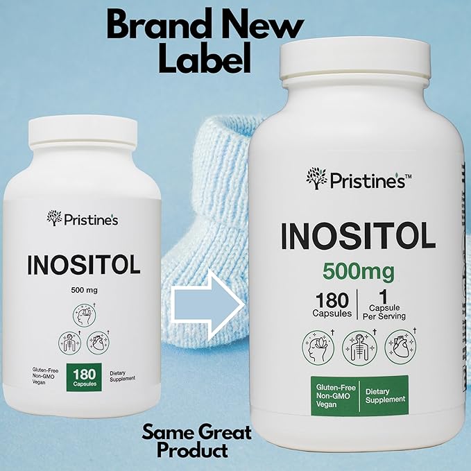 PRISTINE'S Myo Inositol PCOS Supplement Capsules - 500mg 180 Day Supply - Healthy Hormonal, Ovarian & Fertility Support Supplements - Vegan, Gluten Free, Non GMO