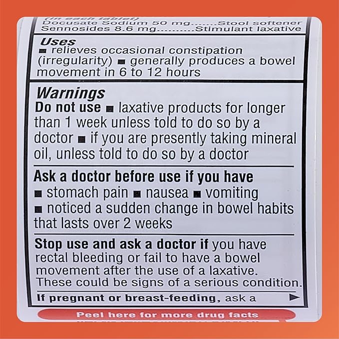 Rugby Stimulant Laxative Plus Stool Softener Docusate Sodium 50 mg/Sennosides 8.6 mg - Laxative Tablets for Occasional Constipation Relief - Stool Softeners for Women, Men, and Kids - 100 Tablets