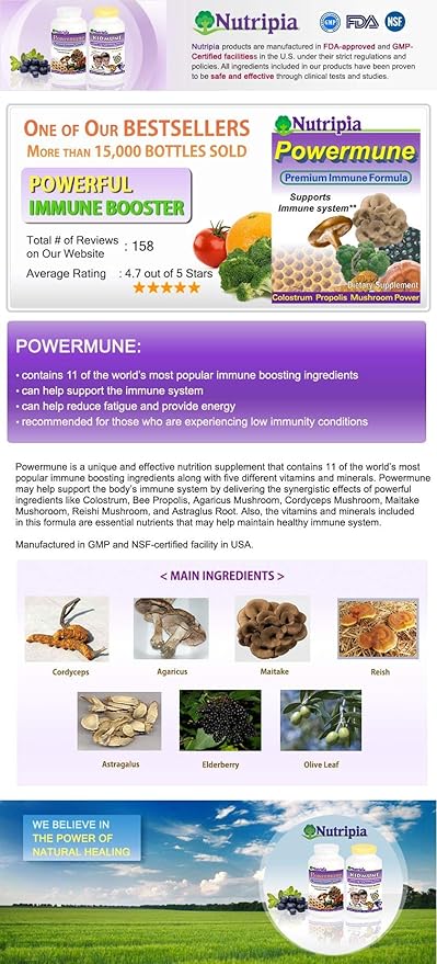 Powermuno Premium Immune Booster, Support 150 Vegi Caps - Elderberry, Propolis, Beta Glucan, Colostrum, Astragalus, Reishi, Cordyceps, Maitake, Agaricus Mushroom, Olive Leaf, Vitamin C, D, Zinc