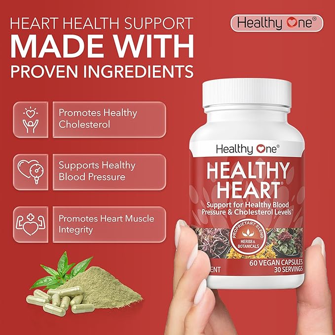 Healthy Heart - Promotes Healthy Cholesterol Circulation & Blood Pressure - Plaque - Cortisol - Arteries - LDL - HDL - CoQ10 - Hawthorne - Beet Root - Garlic - Olive Leaf - Hibiscus - 60 Count
