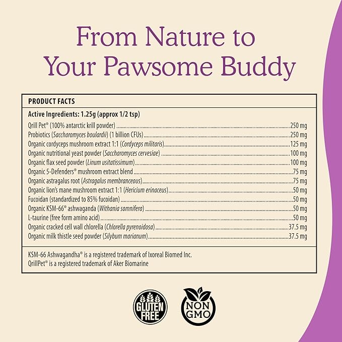 Cat Vitamins Supplement - 2.65 oz Cat Mushroom Functional Feline Supplement - Mushroom Blend Powder - - Mushroom Powder with Antarctic Krill, Ashwagandha & Functional Organic Mushrooms
