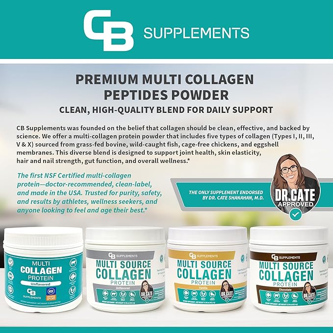Multi Collagen Protein – Hydrolyzed Collagen for Joint, Skin, Gut, Hair & Nail Health – Vanilla Flavored Powder with Types I, II, III, V & X – Grass-Fed & Clean – 58 Servings