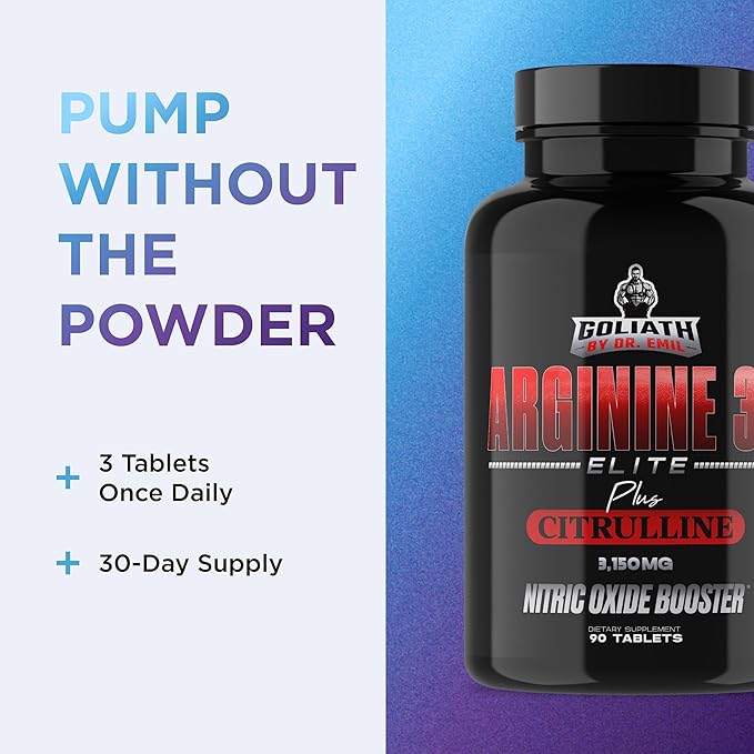 Dr. Emil - Elite L Arginine (3150mg) + L-Citrulline Highest Dose - Nitric Oxide Supplement for Vascularity, Endurance and Heart Health (AAKG and HCL) - 90 Tablets