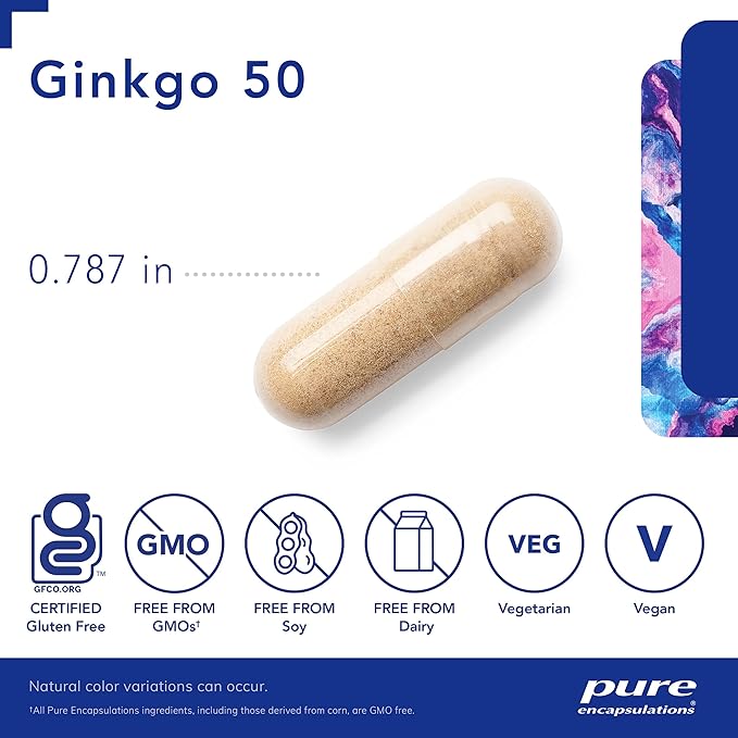 Pure Encapsulations Ginkgo 50 160 mg | Ginkgo Biloba Supplement to Support Oxygen, Blood Circulation, and Mild Memory Problems Associated with Aging* | 120 Capsules