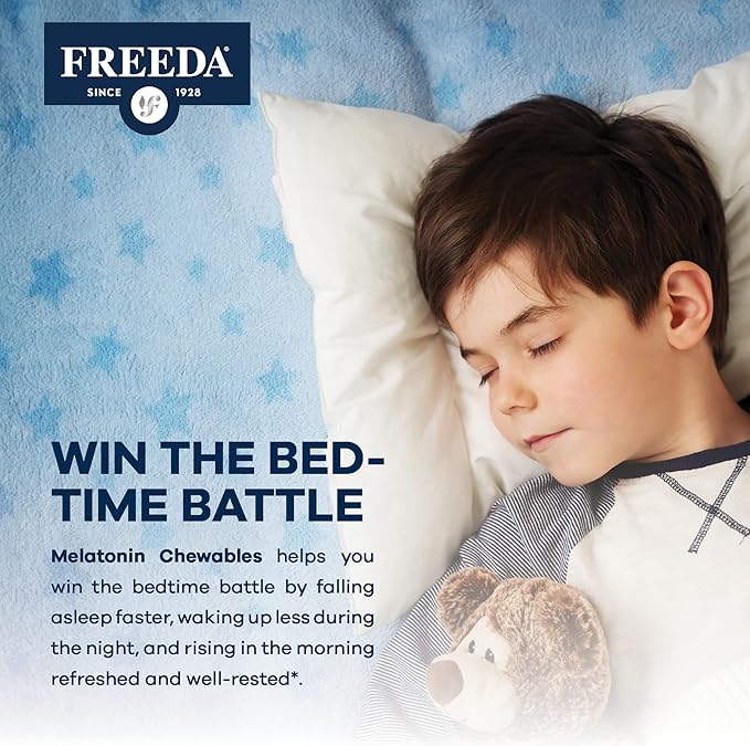 FREEDA Melatonin 2mg Sugar-Free Chewables – Natural Sleep Aid for Adults & Kids – Vegan, Kosher, Gluten-Free, Non-GMO, Easy Bedtime Support – 240 Tablets