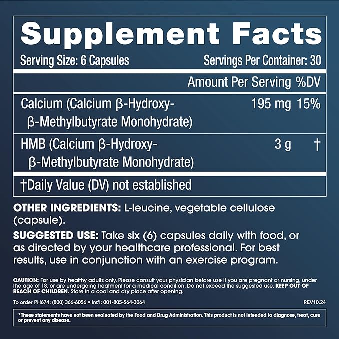 ProHealth HMB Supplement for Men & Women (Calcium β-Hydroxy- β-Methylbutyrate Monohydrate) 180 Capsules, Calcium HMB Supplements for Muscle Defense, Strength & Recovery