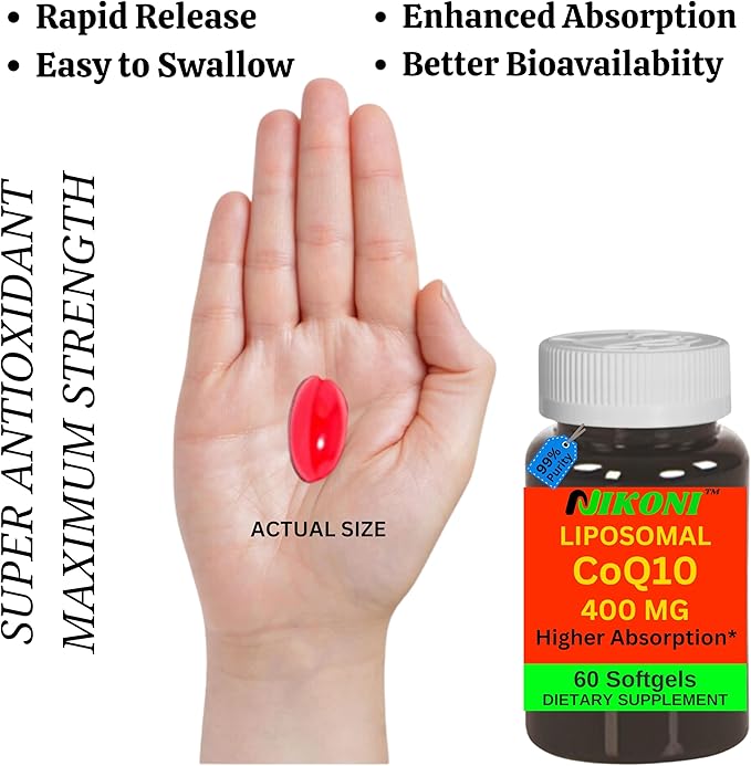 Liposomal CoQ10 400 mg, Higher Absorption, Supports Heart, Brain & Energy (120 Softgels)