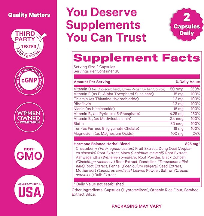 Pink Stork Hormone Balance Multivitamin - Hormone Balance for Women, PMS and Period Relief, Perimenopause, Menopause + Mood Support Supplements, Vitex + Saffron, 60 Capsules