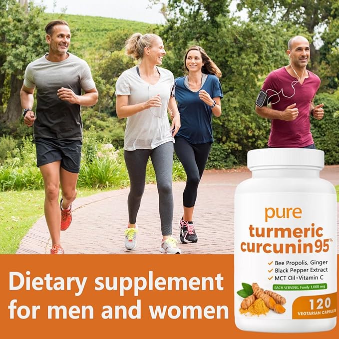 Turmeric Curcumin Supplement 1000mg - 95% Turmeric Complex Supplement with Bee Propolis, Ginger, MCT Oil, Fat Soluble Vitamin C, & Black Pepper, Non-GMO, Gluten Free, 120 Capsules