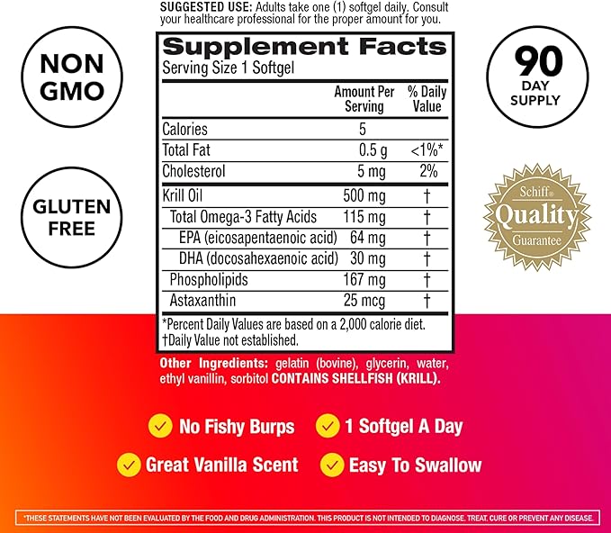 MegaRed Antarctic Krill Oil 500mg Omega 3 Fatty Acid Supplement, Extra Strength EPA & DHA Krill Oil Softgels (90cnt Box), Astaxanthin, Heart Health Supplement with No Fish Oil Aftertaste