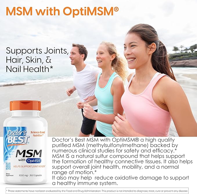 Doctors BEST MSM, Supports Hair, Skin, Nails, & Joints, Non-GMO, Gluten Free, 3000 mg Per Serving, 360 Capsules