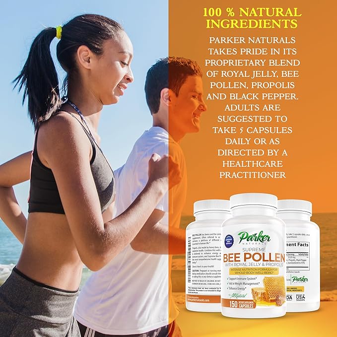 Supreme Bee Pollen Capsules, 3520 mg Royal Jelly, Bee Pollen and Propolis Capsules, Natural Supplement for Adults, 150 Count