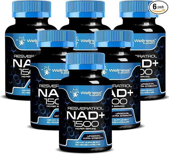 NAD Supplement, 1500mg - Liposomal NAD+ Supplement with Resveratrol, NAD Plus Boosting - Support Cellular Health, Stamina & Healthy Aging - Ultra Strength Capsules, USA Made - 6 Pack