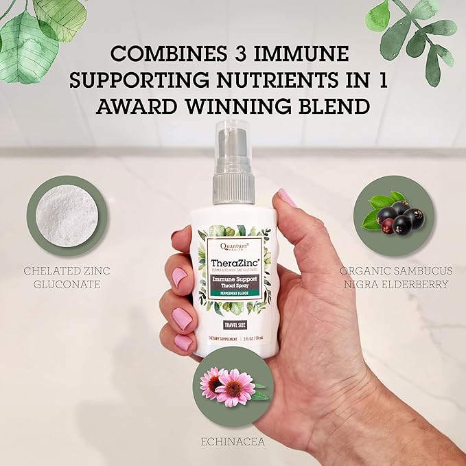 Quantum Health TheraZinc Oral Spray, Made with Zinc Gluconate for Immune Support and Throat Relief in a Soothing Spray, 2 Oz.