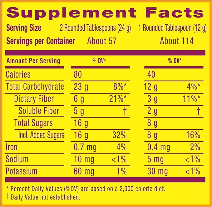 Metamucil 4-in-1 Fiber Supplement for Digestive Health, Psyllium Husk Fiber Powder, Fiber Supplement with Real Sugar, Orange Flavored, 114 tablespoons