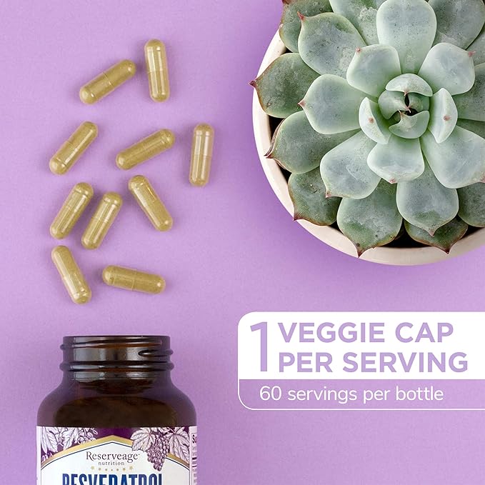 Reserveage Beauty Resveratrol 250 mg - Best Trans-Resveratrol - Vegan Antioxidant Supplement for Cellular & Heart Health - Aids Healthy Aging & Immune Health - 60 Vegetable Capsules (60 Servings)