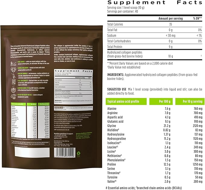 Igennus Highest Grade Hydrolyzed Collagen Peptides, Clean Label, 100% Grass Fed Bovine Collagen Protein Powder, for Collagen Types 1, 2 & 3 for Women & Men, Non-GMO, Free Range, 40 Servings