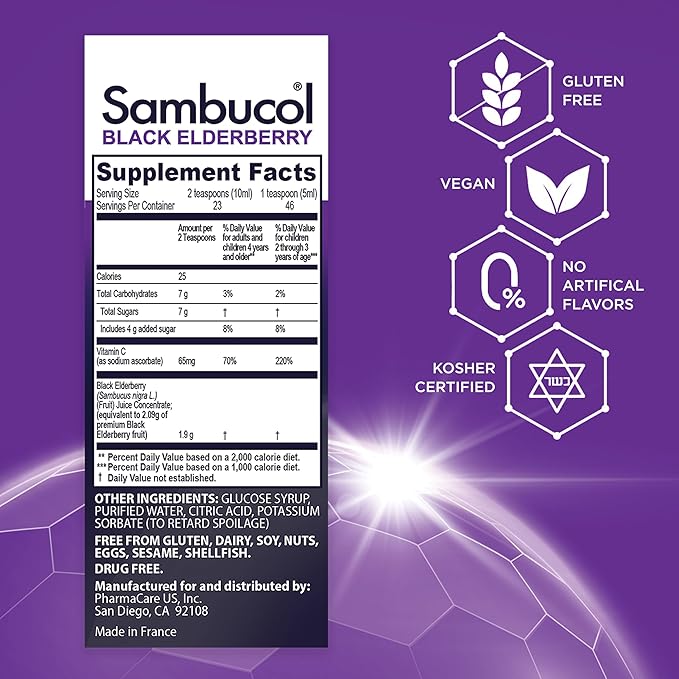Sambucol Black Elderberry Syrup for Kids - Elderberry Extract Kids, Kids Elderberry Syrup, Black Elderberry for Kids, Kids Immune Support - 4 Fl Oz